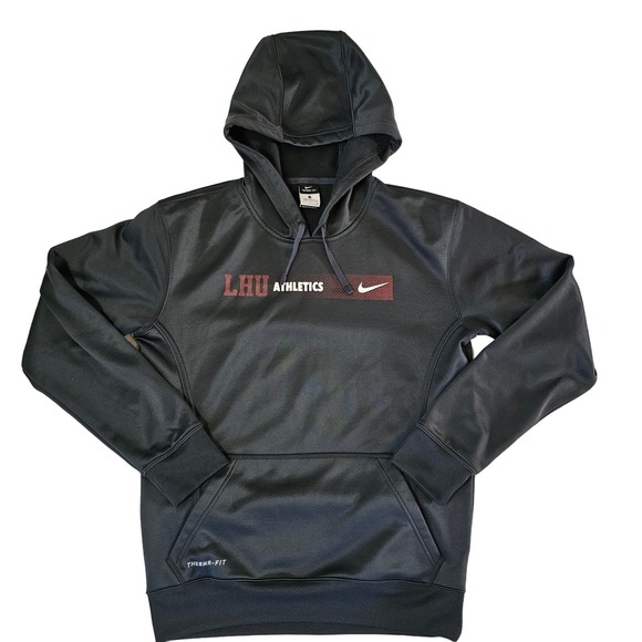 Nike thermafit black fleece  hoodie with LHU logo. Preowned in a men's sz small. - Picture 1 of 11